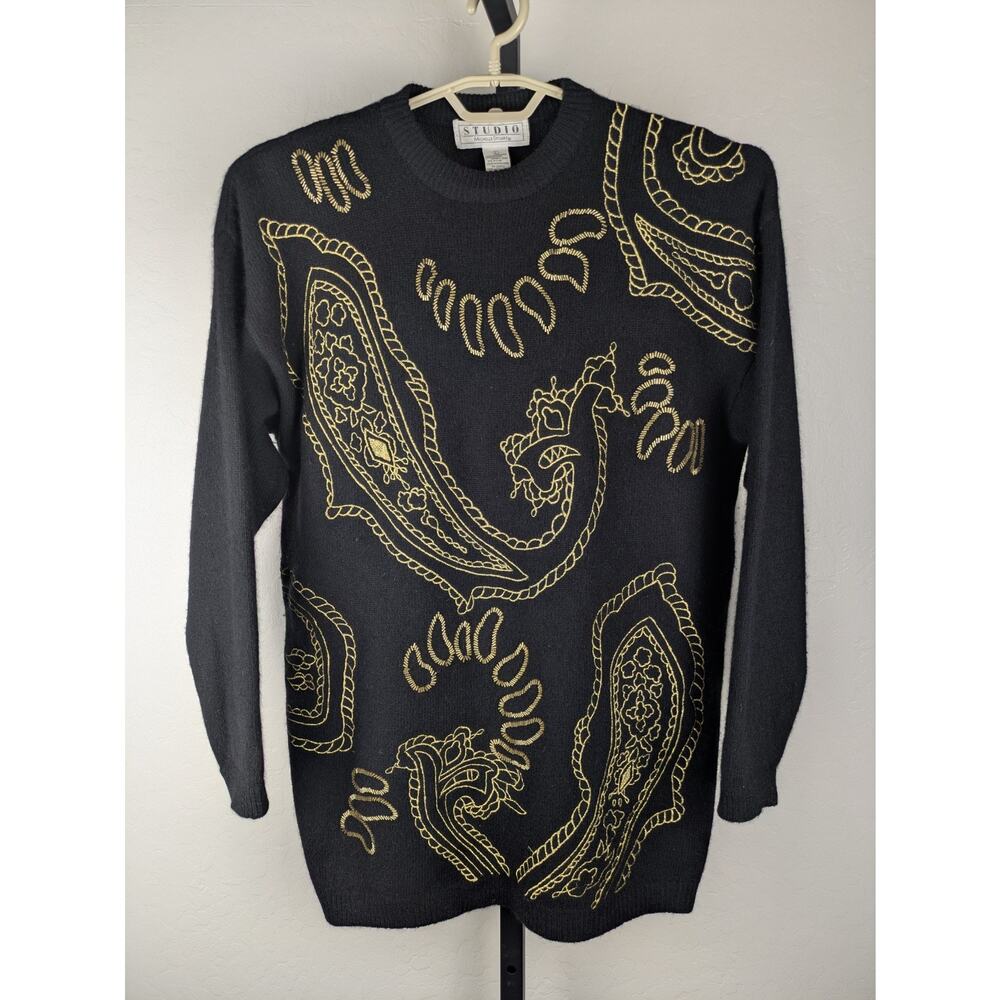 Vintage Michelle Stuart Lambswool Angora Pullover Sweater black gold